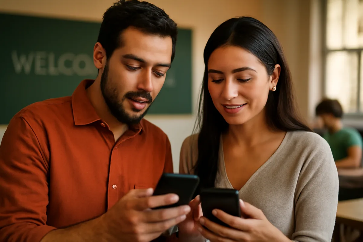 Dois profissionais brasileiros atendendo clientes no celular e organizando áudios recebidos com apoio de IA.